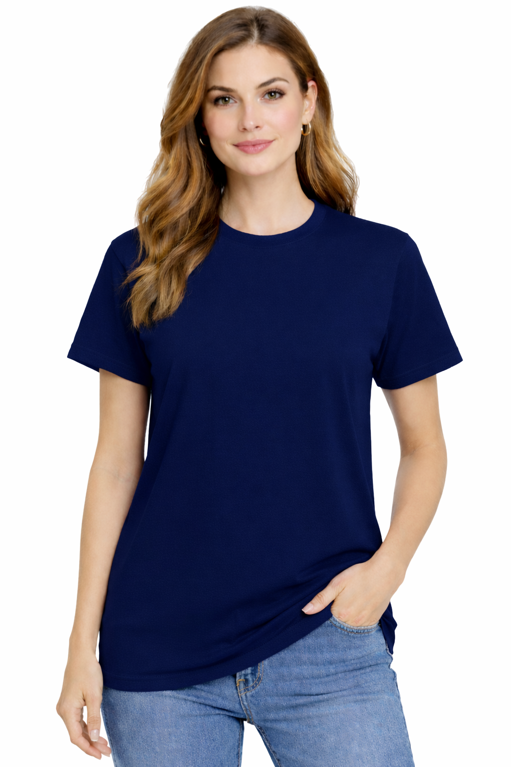 Damska koszulka T-shirt 100% miękka bawełna granatowa