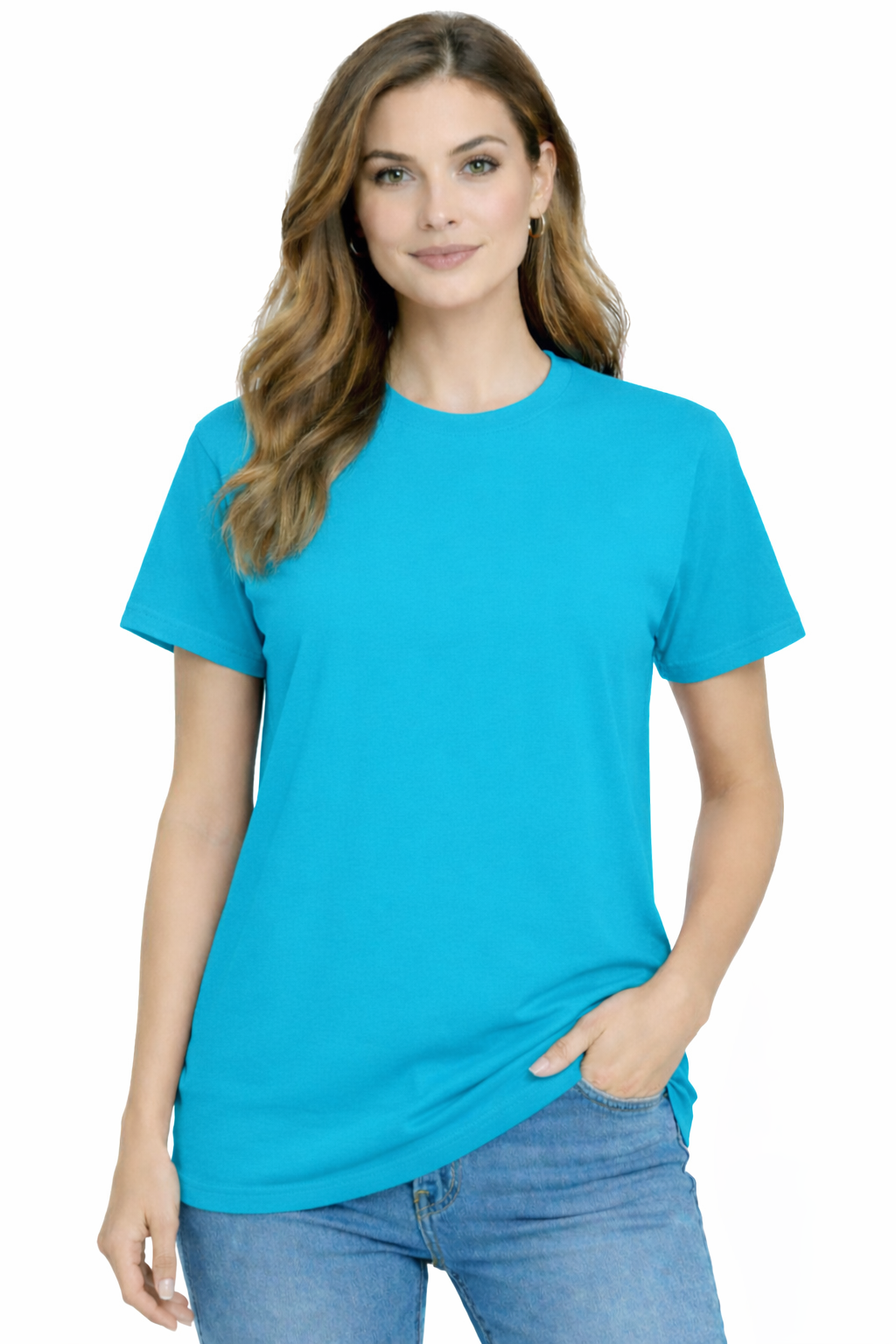 Damska koszulka T-shirt 100% miękka bawełna turkusowa