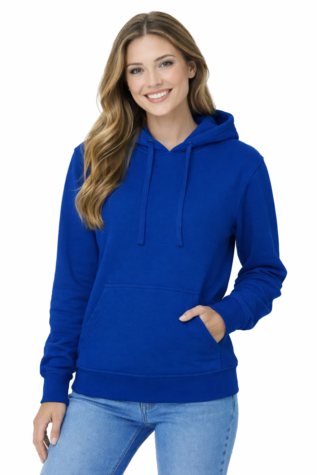 Bluza dresowa damska z kapturem kolor chabrowy