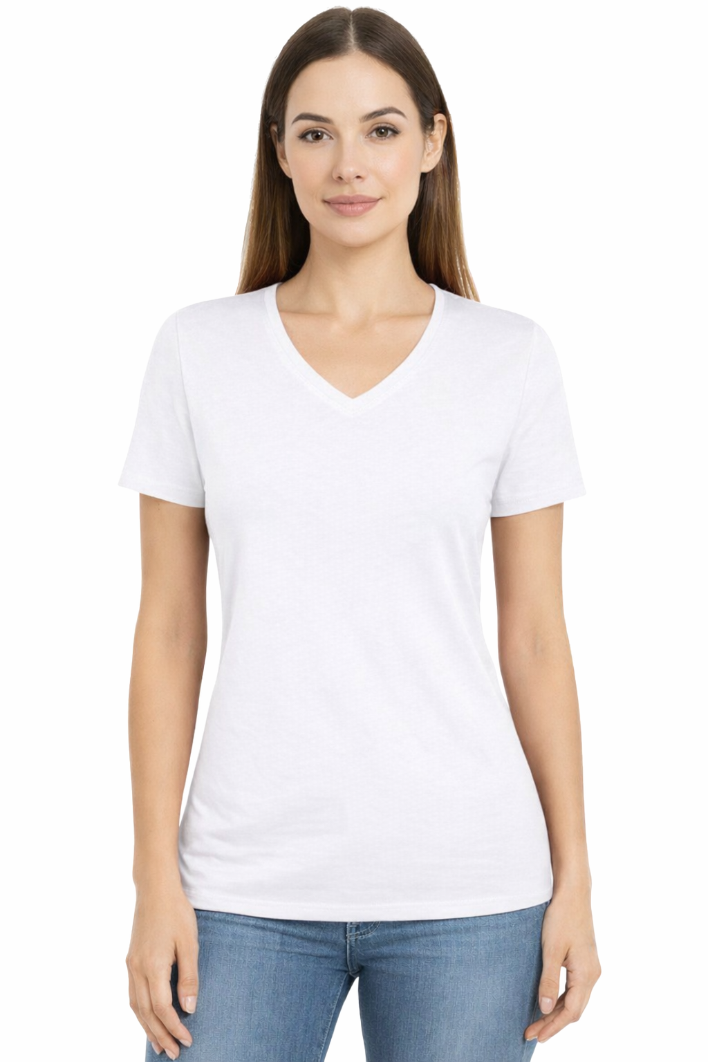 T-shirt Damski biały dekolt w serek