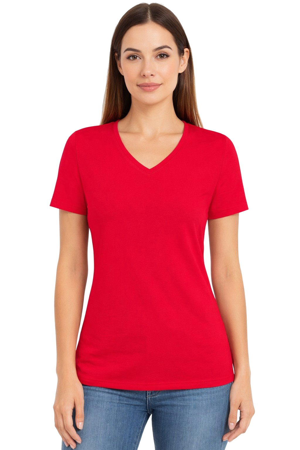 T-shirt Damski czerwony dekolt w serek