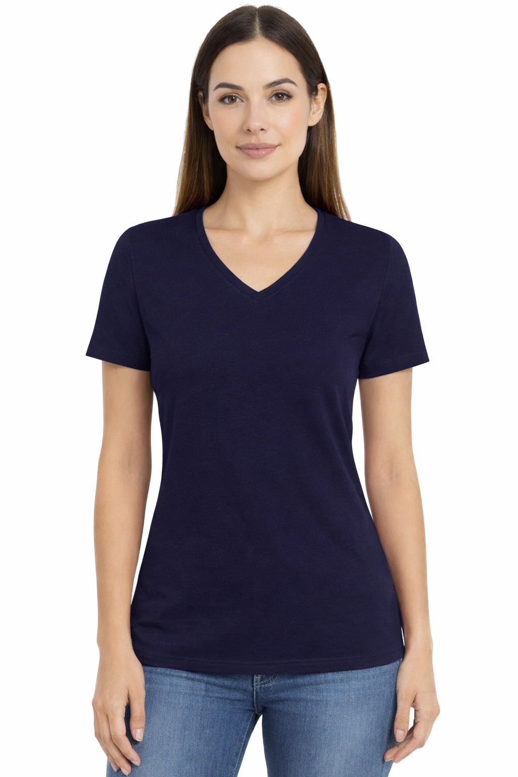T-shirt Damski granatowy dekolt w serek
