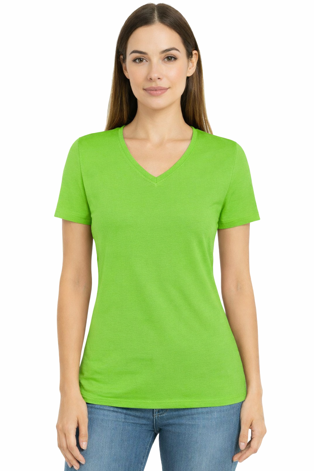 T-shirt Damski limonka dekolt w serek