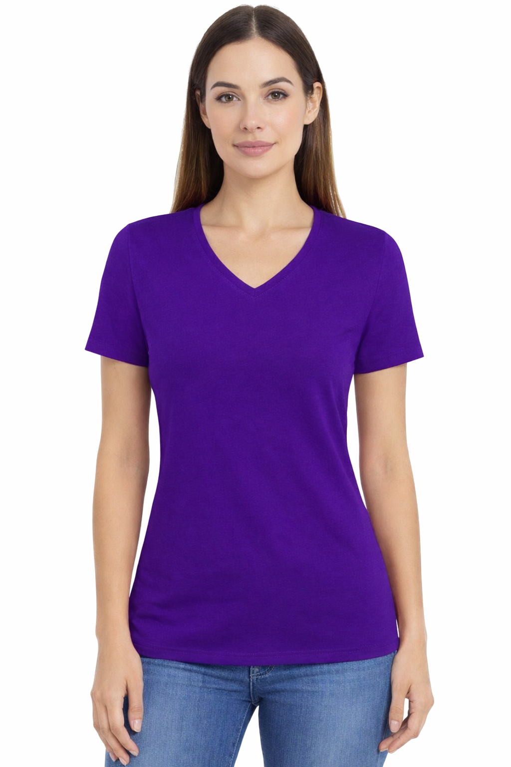 T-shirt Damski purpurowa dekolt w serek