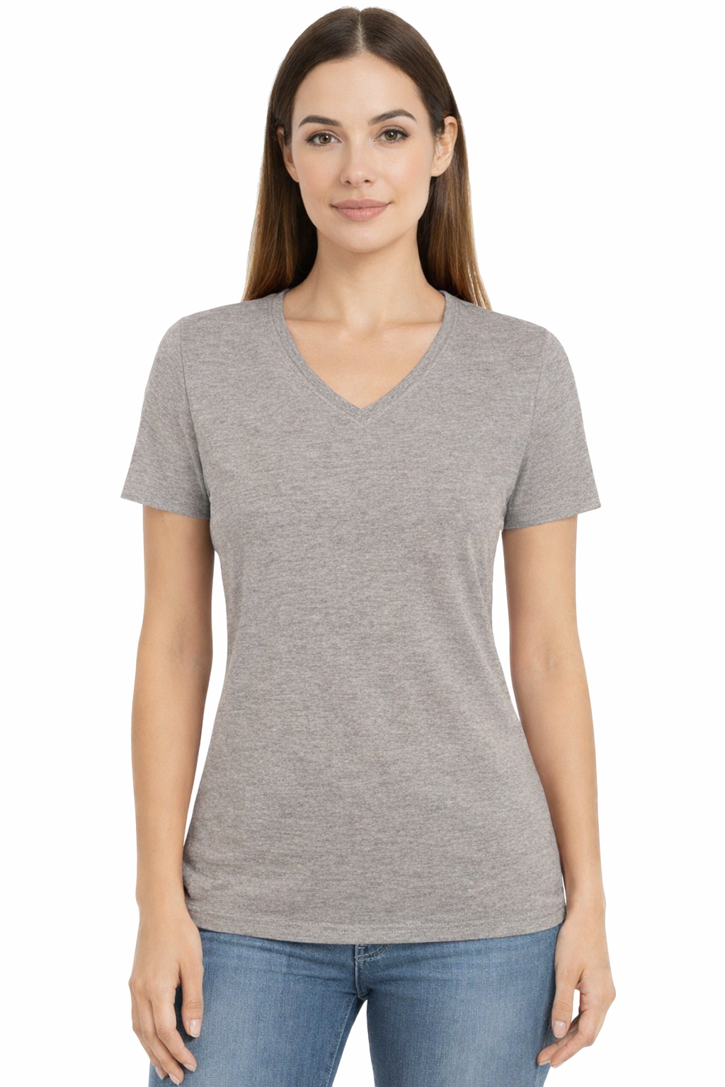 T-shirt Damski szary dekolt w serek