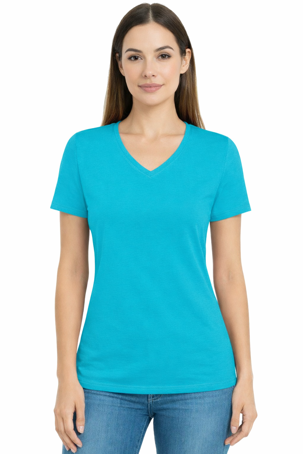 T-shirt Damski turkusowy dekolt w serek
