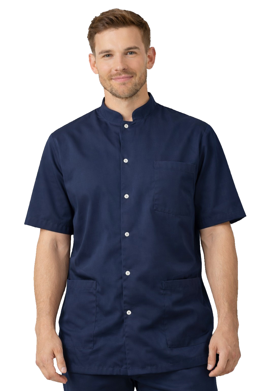 Bluza medyczna męska ze stójką granatowa krótki rękaw