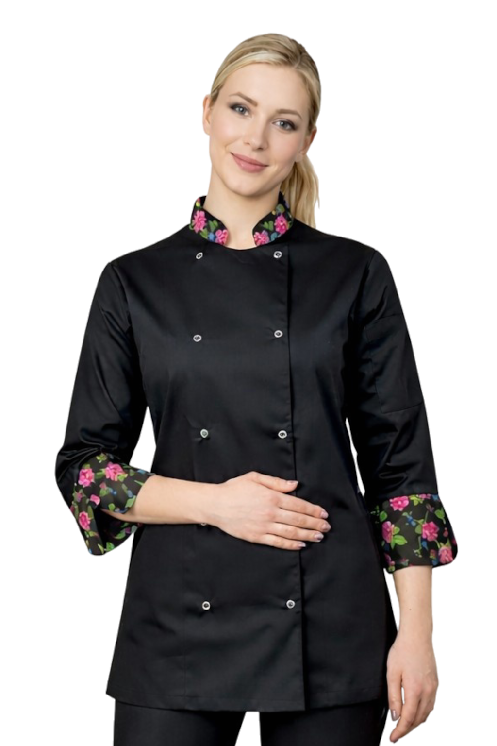 Bluza kucharska damska czarna rekaw 3/4 wzór W1