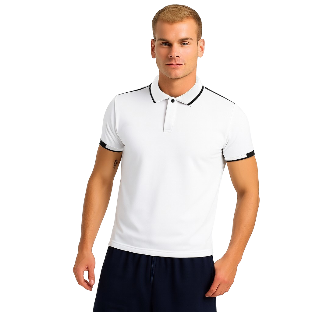 Męska elegancka koszulka polo biała czarne wstawki