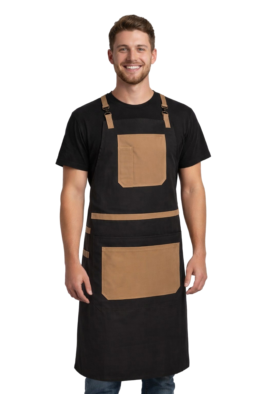 Fartuch gastronomiczny czarny – barista / grill / rzemieślniczy z kieszeniami i krzyżowanymi szelkami