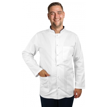 Bluza medyczna męska ze stójką biała ze stójką granatową długi rękaw roz.XL