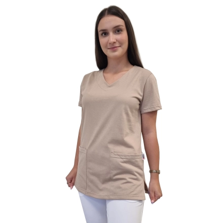 Bluza medyczna beżowa elastyczna bawełna roz. L – bluza medyczna – bluza lekarska robocza