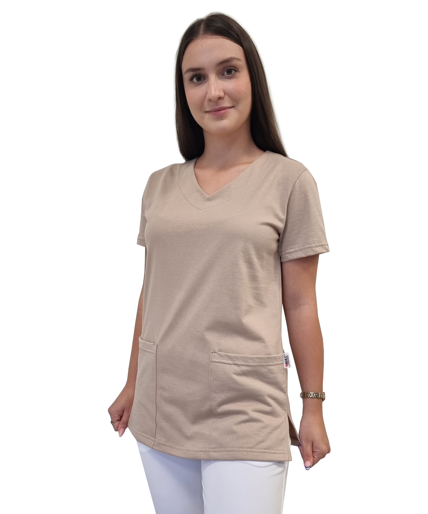 Bluza medyczna beżowa elastyczna bawełna