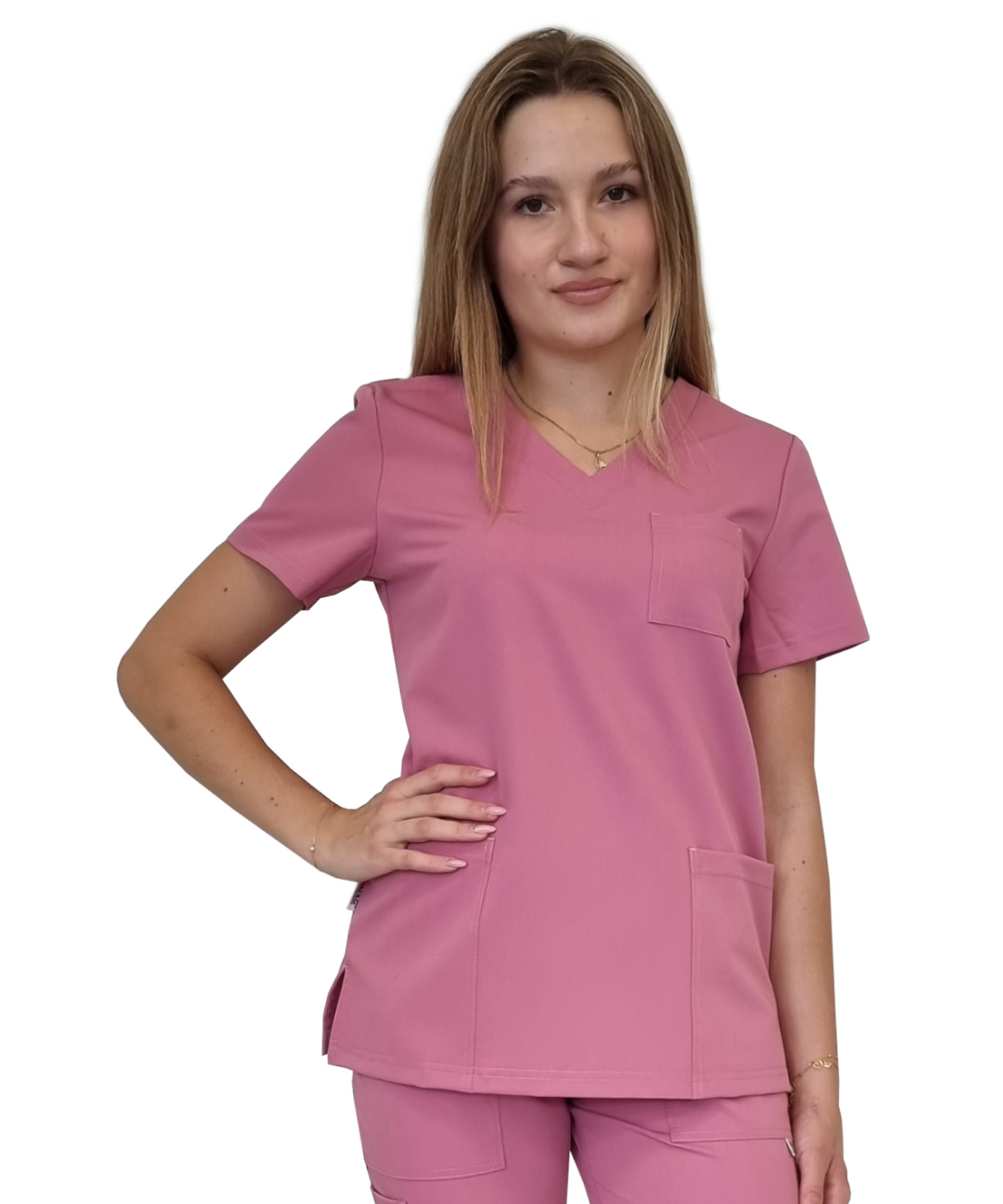 Bluza medyczna brudny róż casual premium
