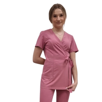 Żakiet kopertowy, tunika brudny róż basic premium roz. XXL – żakiet lekarski damski – odzież medyczna