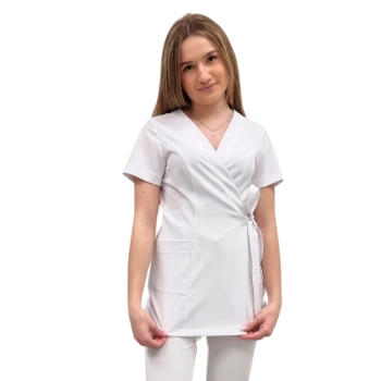 Żakiet kopertowy, tunika biała basic premium roz. XXL – żakiet lekarski damski – odzież medyczna
