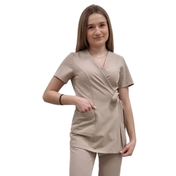 Żakiet kopertowy, tunika beżowa basic premium roz. XL – żakiet lekarski damski – odzież medyczna