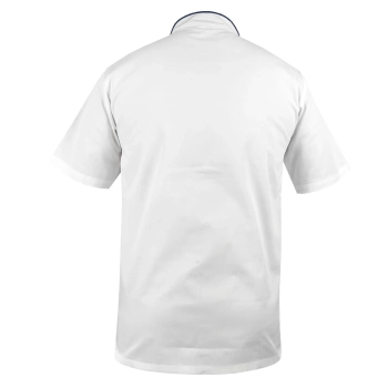 Bluza medyczna męska ze stójką biała ze stójką granatową krótki rękaw roz.L