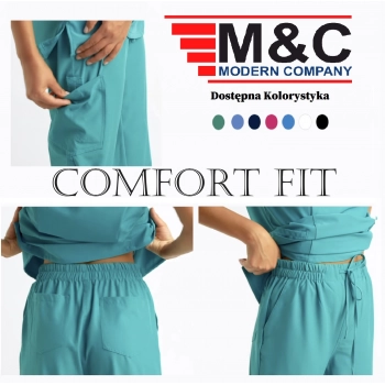 Spodnie medyczne elastyczne turkusowe Comfort Fit roz. M