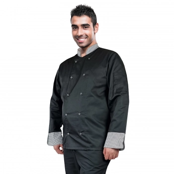 Bluza kucharska czarna pepitka długi rękaw napy roz. XL