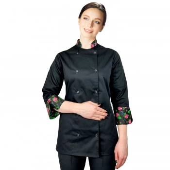 Bluza kucharska damska czarna rekaw 3/4 wzór W1 roz. XL