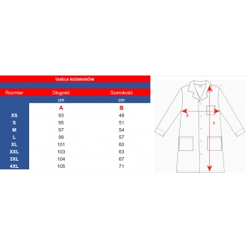 Zestaw laboratoryjny medyczny damski fartuch + okulary roz. 3XL