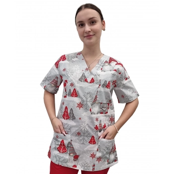Bluza medyczna świąteczna bawełna 100% wzór W6 roz. L