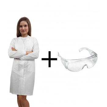 Zestaw laboratoryjny medyczny damski fartuch + okulary roz. 3XL