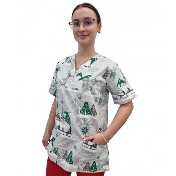 Bluza medyczna świąteczna bawełna 100% wzór W3 roz. XS