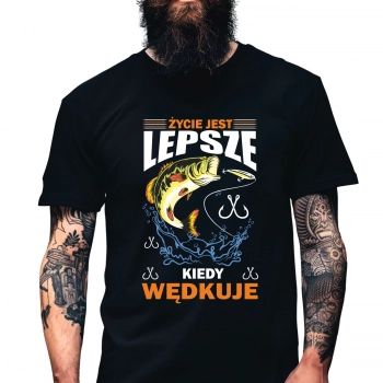 Koszulka Wędkarska Prezent dla Wędkarza Taty Dziadka Czarna W13 roz. XXL