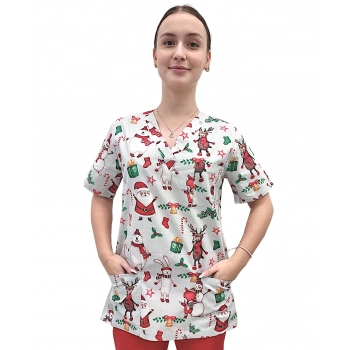 Bluza medyczna świąteczna bawełna 100% wzór W8 roz. S