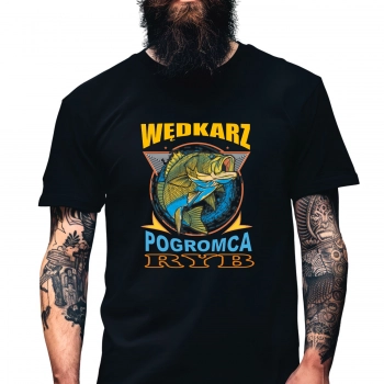 Koszulka Wędkarska Prezent dla Wędkarza Taty Dziadka Czarna W14 roz. XXL