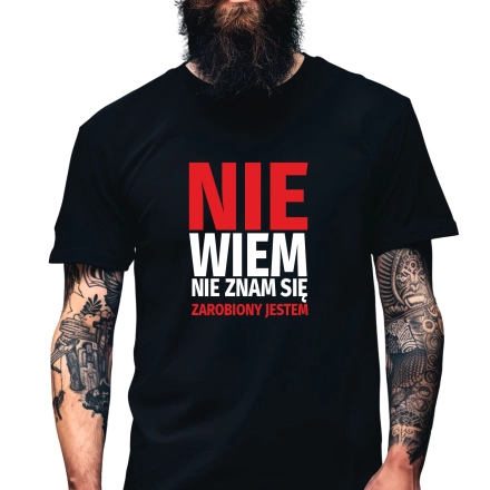 Koszulka Męska Młodzieżowa T-Shirt NIE WIEM NIE ZNAM SIĘ Bawełna roz. M – koszulka t-shirt robocza – odzież firmowa