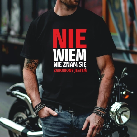 Koszulka Męska Młodzieżowa T-Shirt NIE WIEM NIE ZNAM SIĘ Bawełna roz. M – koszulka t-shirt robocza – odzież firmowa - inne ujęcie