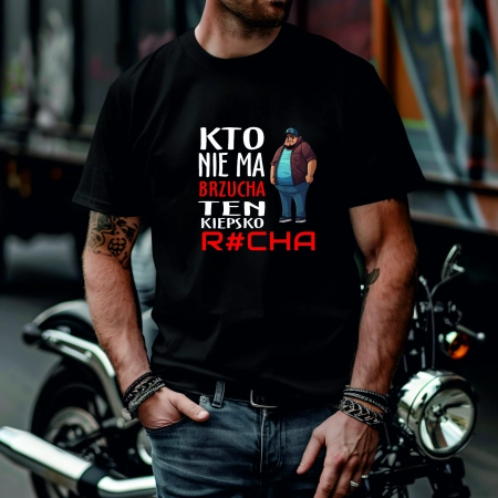 Koszulka Męska Młodzieżowa T-Shirt KTO NIE MA BRZUCHA Bawełna roz. M – koszulka t-shirt robocza – odzież firmowa - inne ujęcie