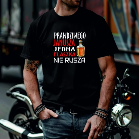 Koszulka Męska Młodzieżowa T-Shirt PRAWDZIWY JANUSZ Bawełna roz. M – koszulka t-shirt robocza – odzież firmowa - inne ujęcie
