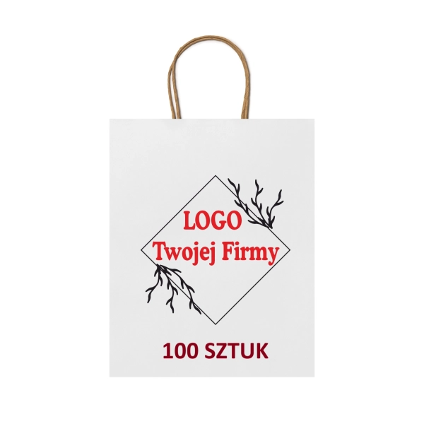 Torba Papierowa biała z Twoim Nadrukiem Logo 40cm/32cm/12/cm 100 sztuk – odzież robocza Modern Company