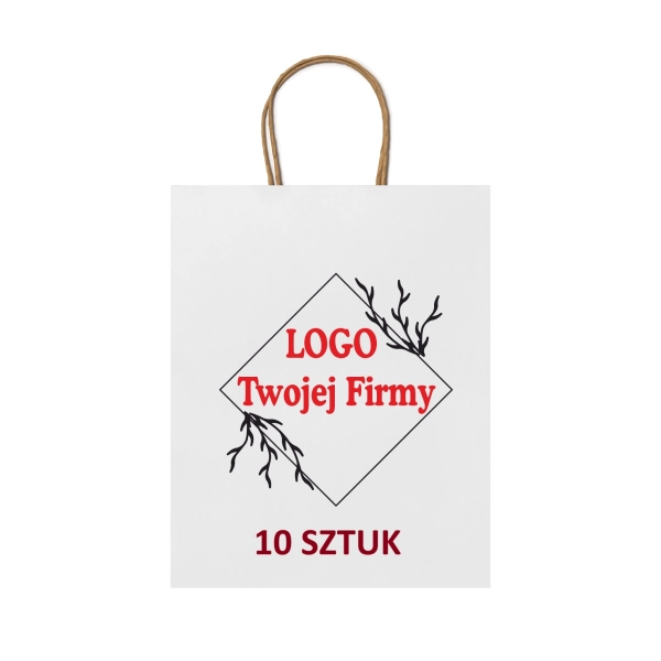 Torba Papierowa biała z Twoim Nadrukiem Logo 40cm/32cm/12/cm 10 sztuk – odzież robocza Modern Company