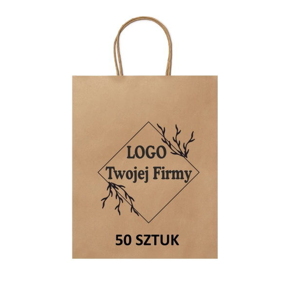 Torba Papierowa brązowa z Twoim Nadrukiem Logo 40cm/32cm/12/cm 50 sztuk – odzież robocza Modern Company