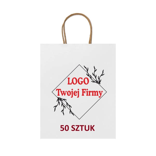 Torba Papierowa biała z Twoim Nadrukiem Logo 40cm/32cm/12/cm 50 sztuk – odzież robocza Modern Company