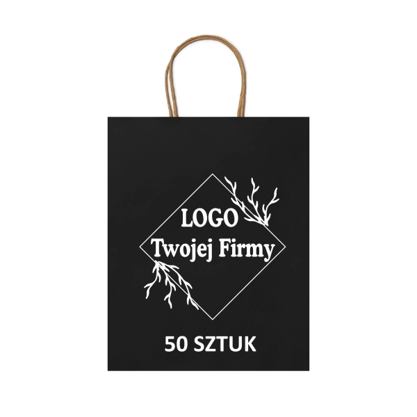 Torba Papierowa czarna z Twoim Nadrukiem Logo 40cm/32cm/12/cm 50 sztuk – odzież robocza Modern Company