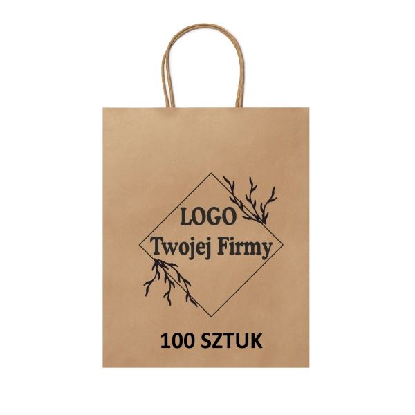 Torba Papierowa brązowa z Twoim Nadrukiem Logo 40cm/32cm/12/cm 100 sztuk – odzież robocza Modern Company