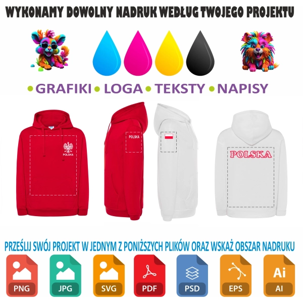 Czerwona blua z kapturem patriotyczna z napisem polska godło flaga Wzór 3 roz. M – odzież robocza Modern Company - inne ujęcie
