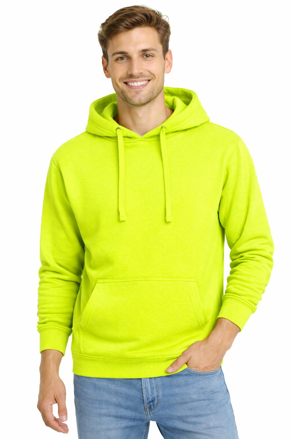 Bluza dresowa męska z kapturem kolor neon żółty