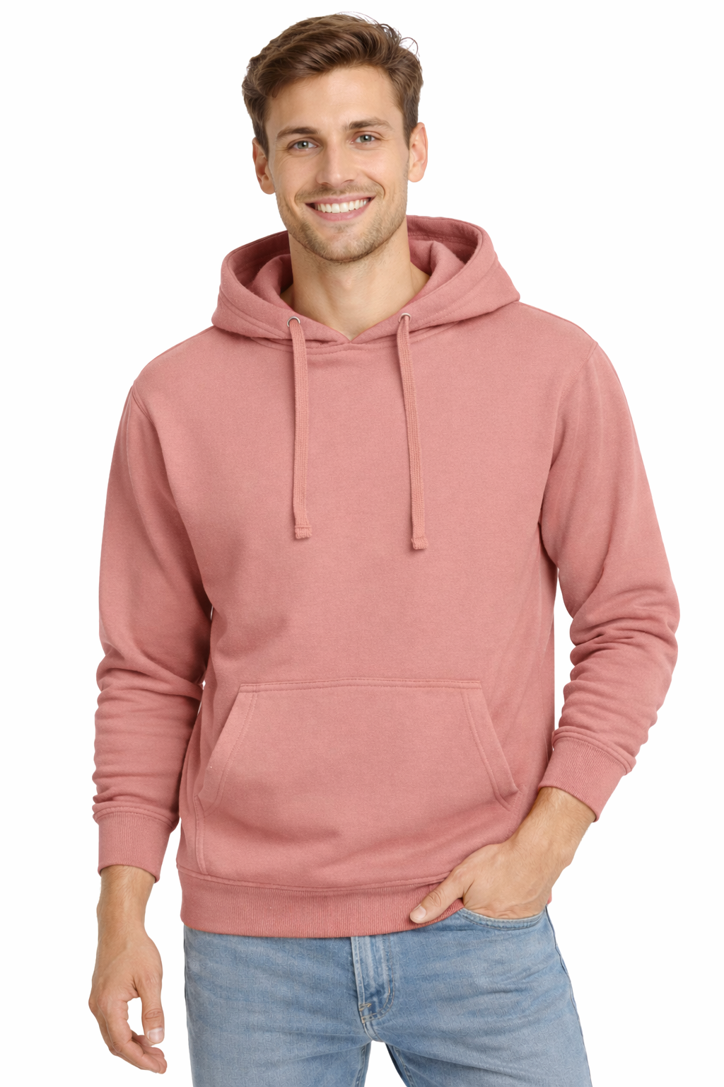 Bluza dresowa męska z kapturem kolor pastelowy koralowy