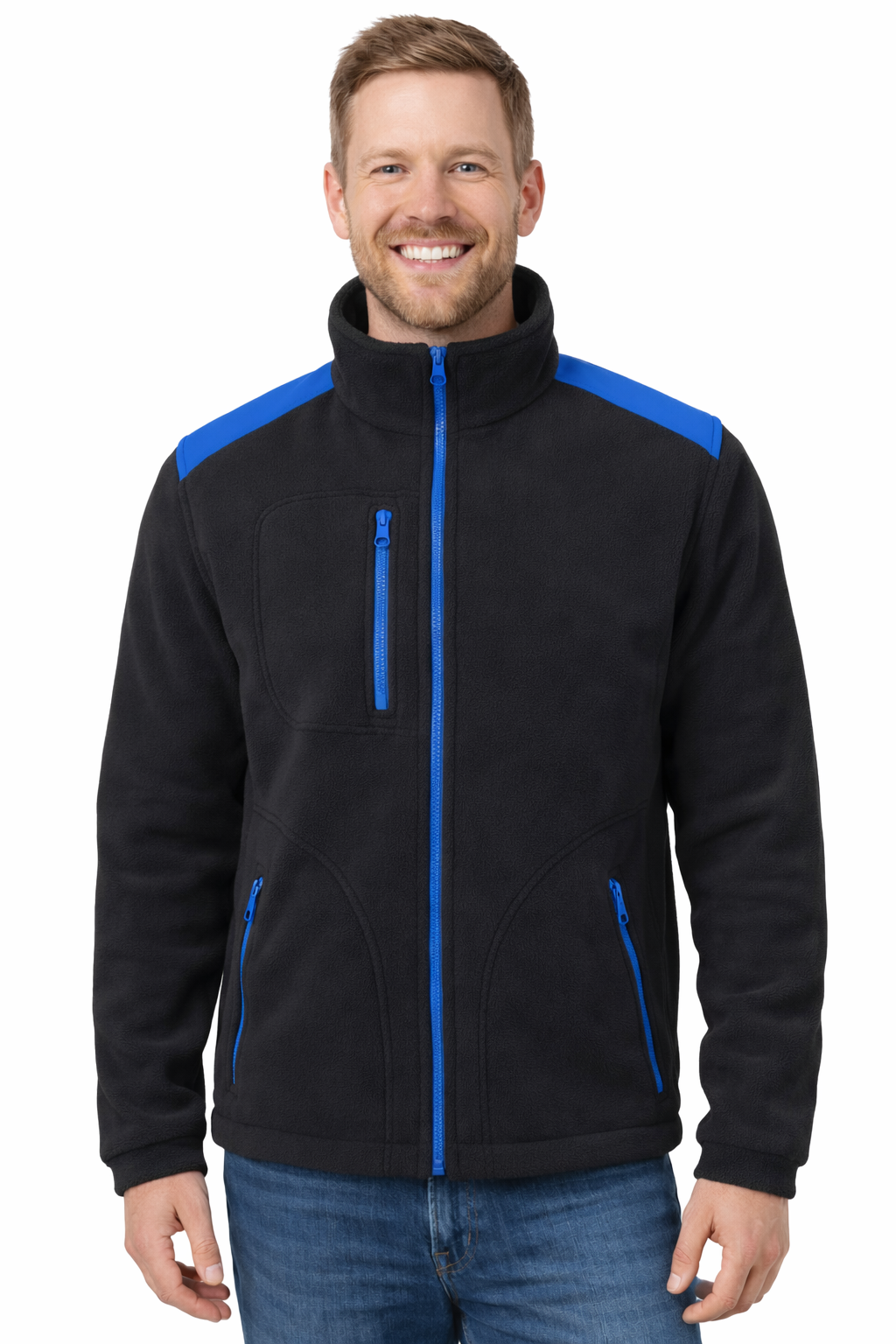 Bluza polarowa czarna wstawki chabrowa