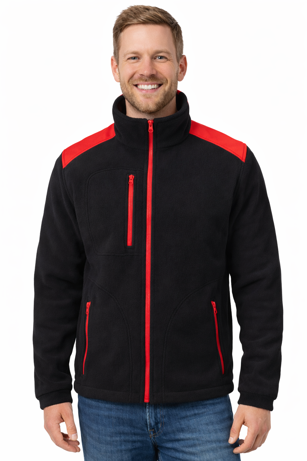 Bluza polarowa czarna wstawki czerwone