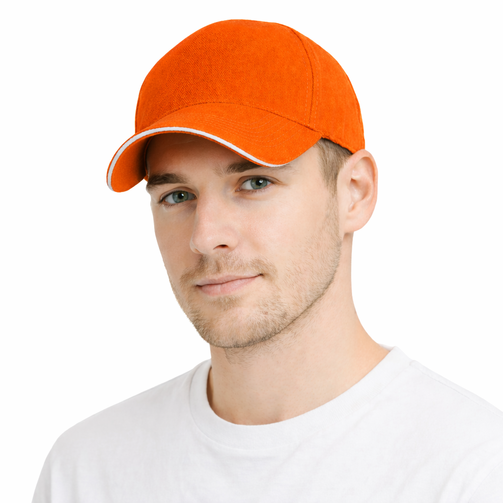 Czapka z daszkiem pięciopanelowa bawełniana unisex pomarańczowa