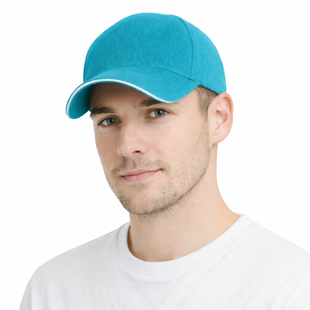 Czapka z daszkiem pięciopanelowa bawełniana unisex turkus
