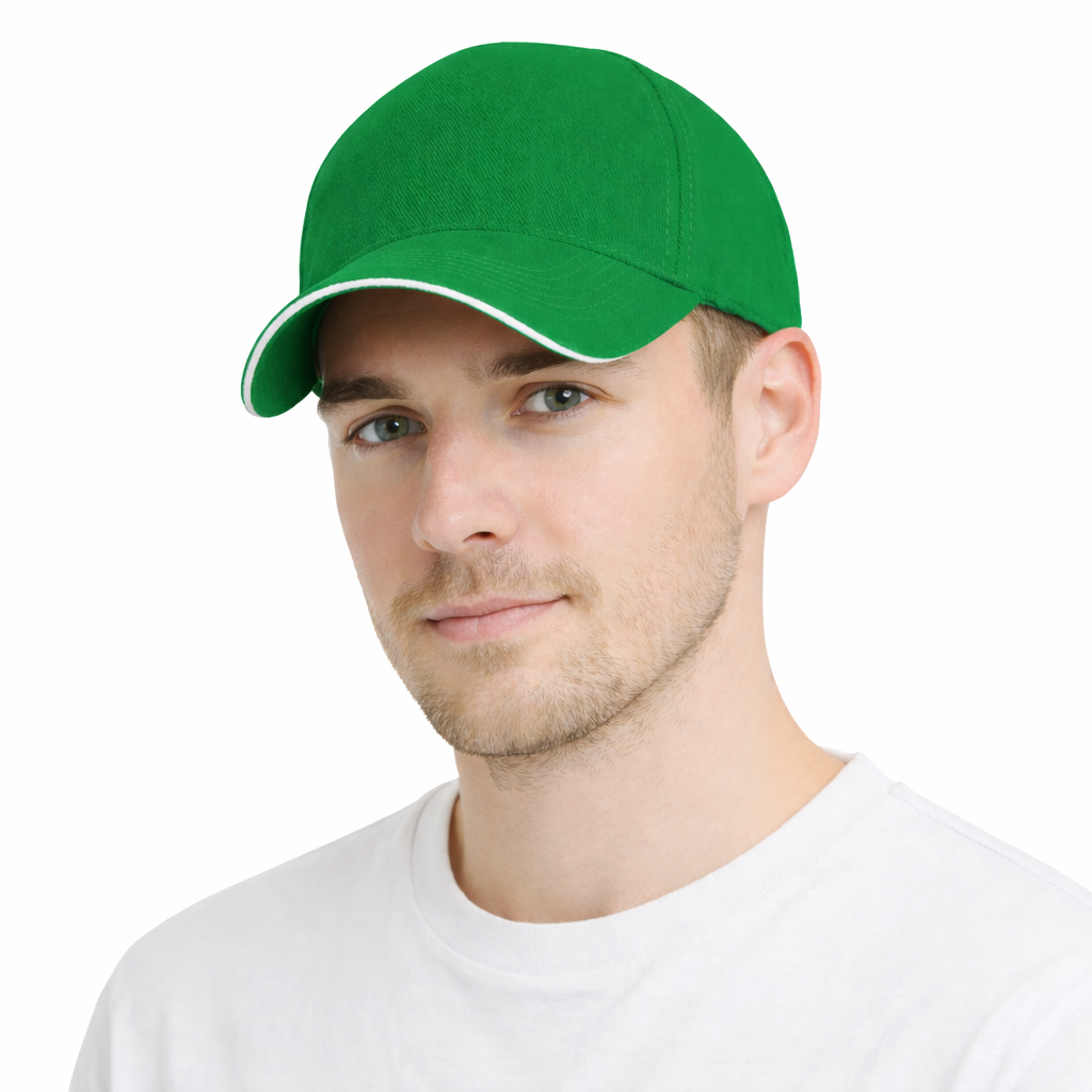 Czapka z daszkiem pięciopanelowa bawełniana unisex zielona